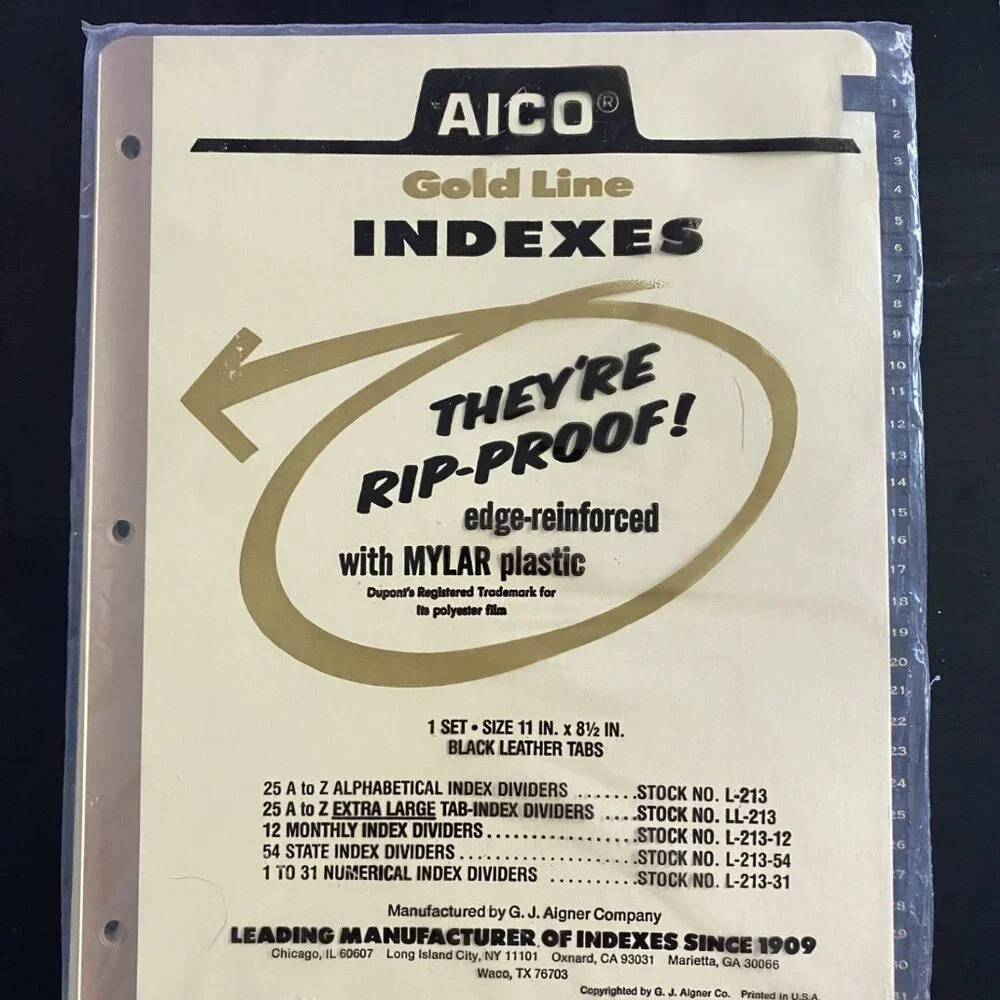 Vintage '80s Mylar Index Set – Tear-Proof Tabs & Sleek Style